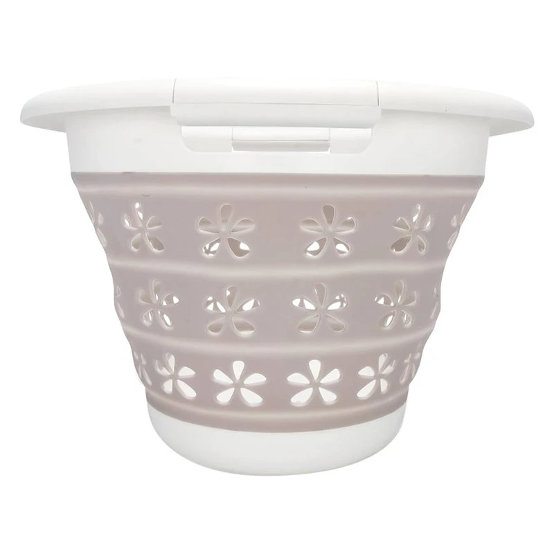 Camco® 51951 - White/Taupe Plastic Collapsible Laundry Basket - Image 2