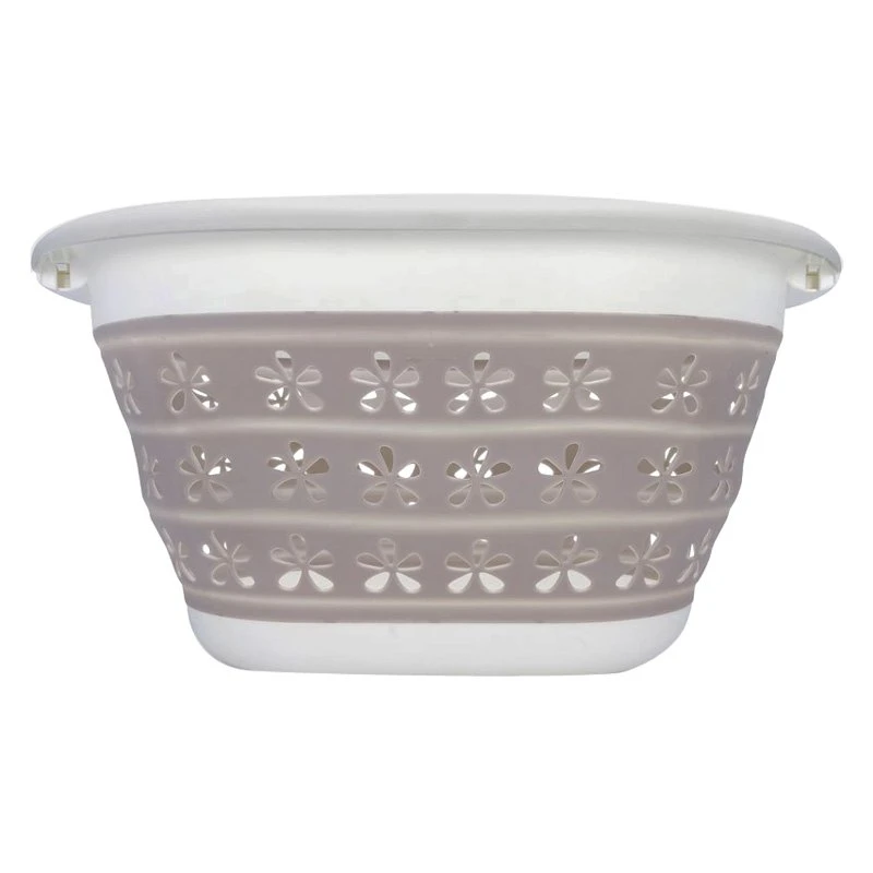 Camco® 51951 - White/Taupe Plastic Collapsible Laundry Basket - Image 4