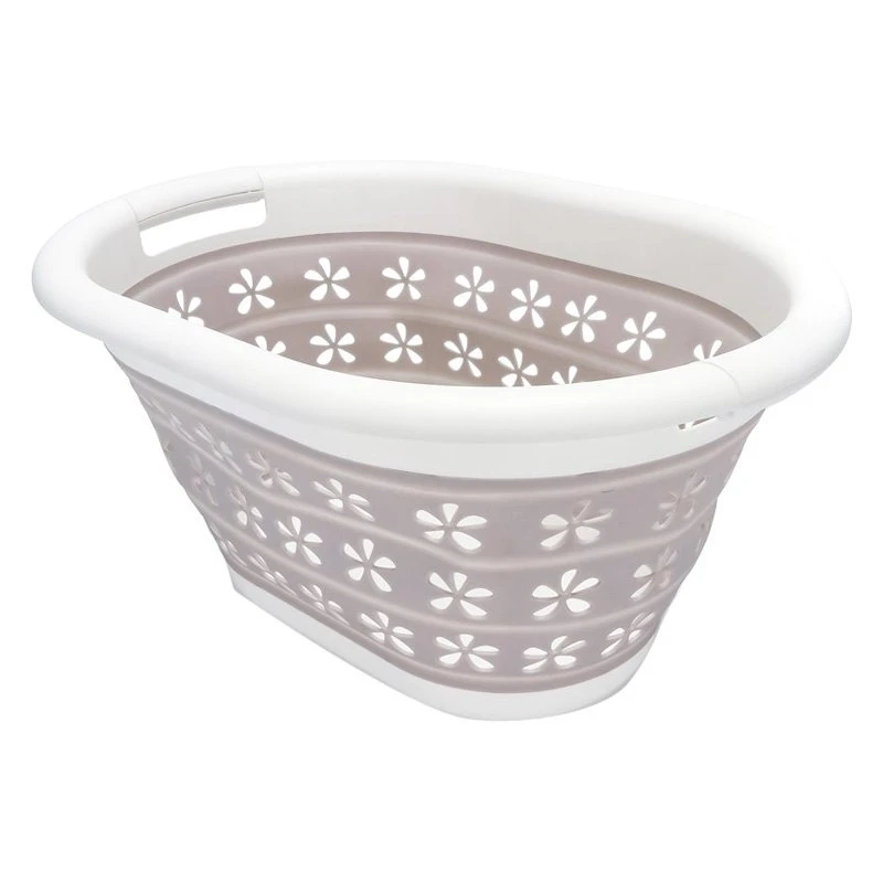 Camco® 51951 - White/Taupe Plastic Collapsible Laundry Basket