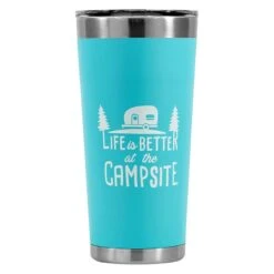 Camco® 53057 - "Life Is Better At The Campsite" 20 Oz. Blue Stainless Steel Thermo Tumbler With "Life Is Better At The Campsite" Logo