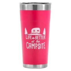 Camco® 53061 - "Life Is Better At The Campsite" 20 Oz. Pink Stainless Steel Thermo Tumbler With "Life Is Better At The Campsite" Logo