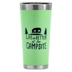 Camco® 53063 - "Life Is Better At The Campsite" 20 Oz. Green Stainless Steel Thermo Tumbler With "Life Is Better At The Campsite" Logo