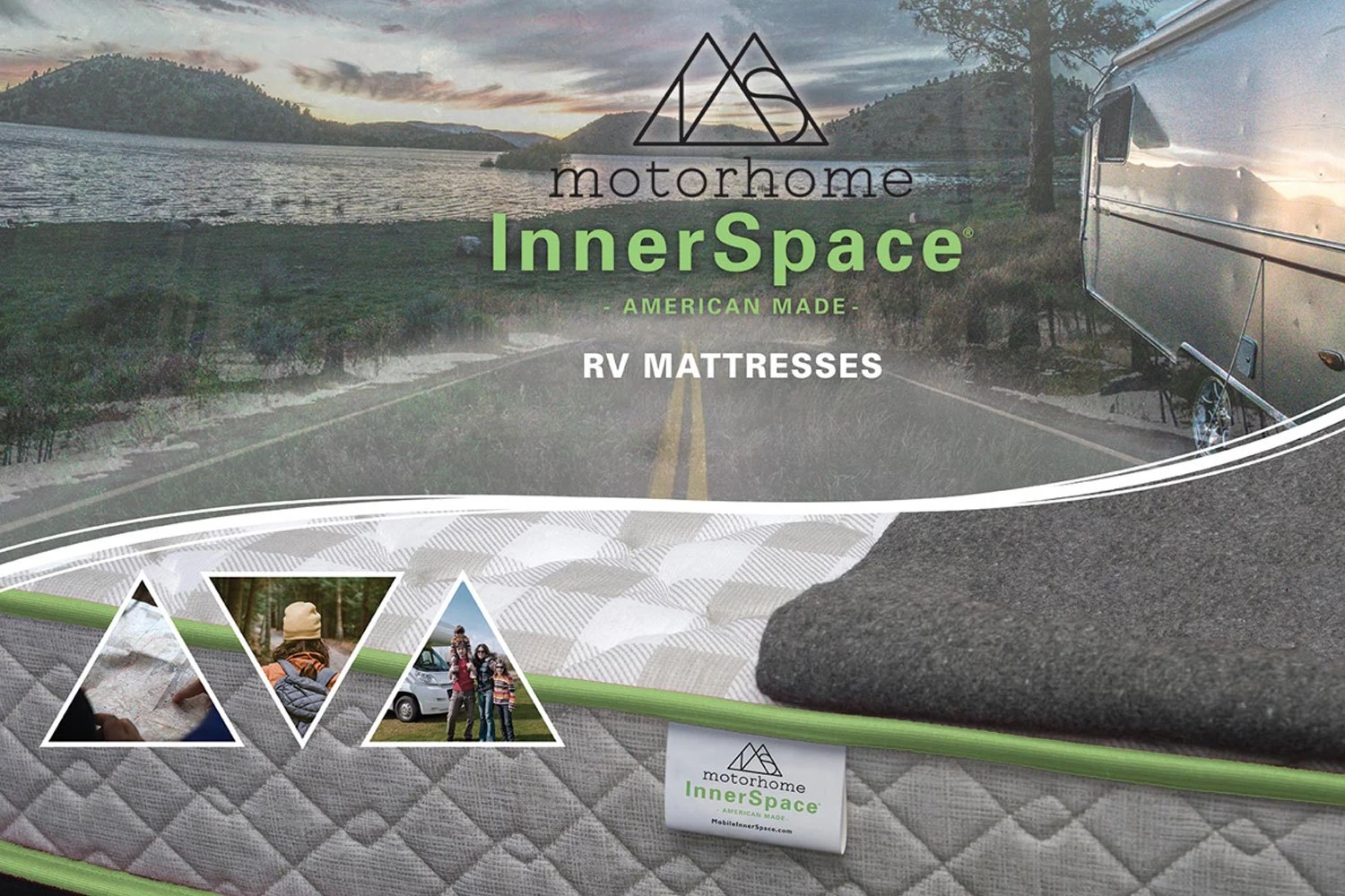 Mobile InnerSpace® - Luxury Deluxe Series Memory Foam 80" X 48" Gray RV Bunk Mattress With Green Trim 80"L X 48"W X 8"H - Image 2